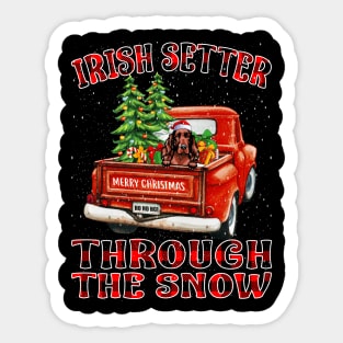 Christmas Irish Setter Through The Snow Dog Santa Truck Tree Sticker